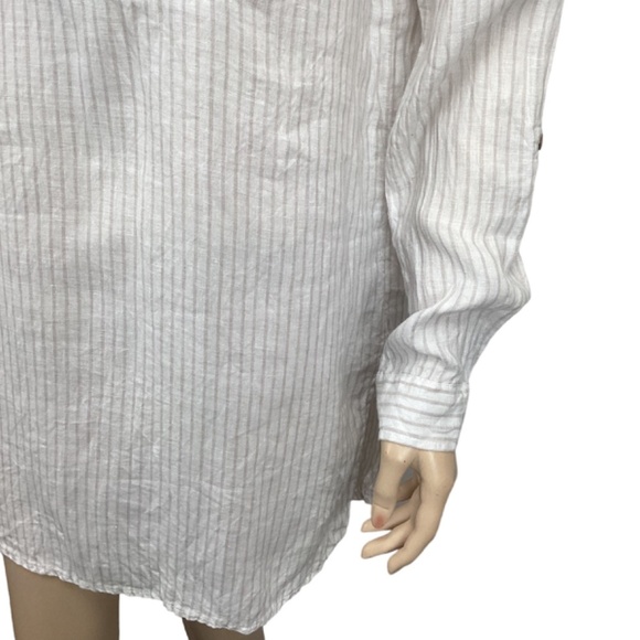 Artisan NY 100% Linen tunic top size small Long sleeve pintuck striped tan white - Picture 8 of 9